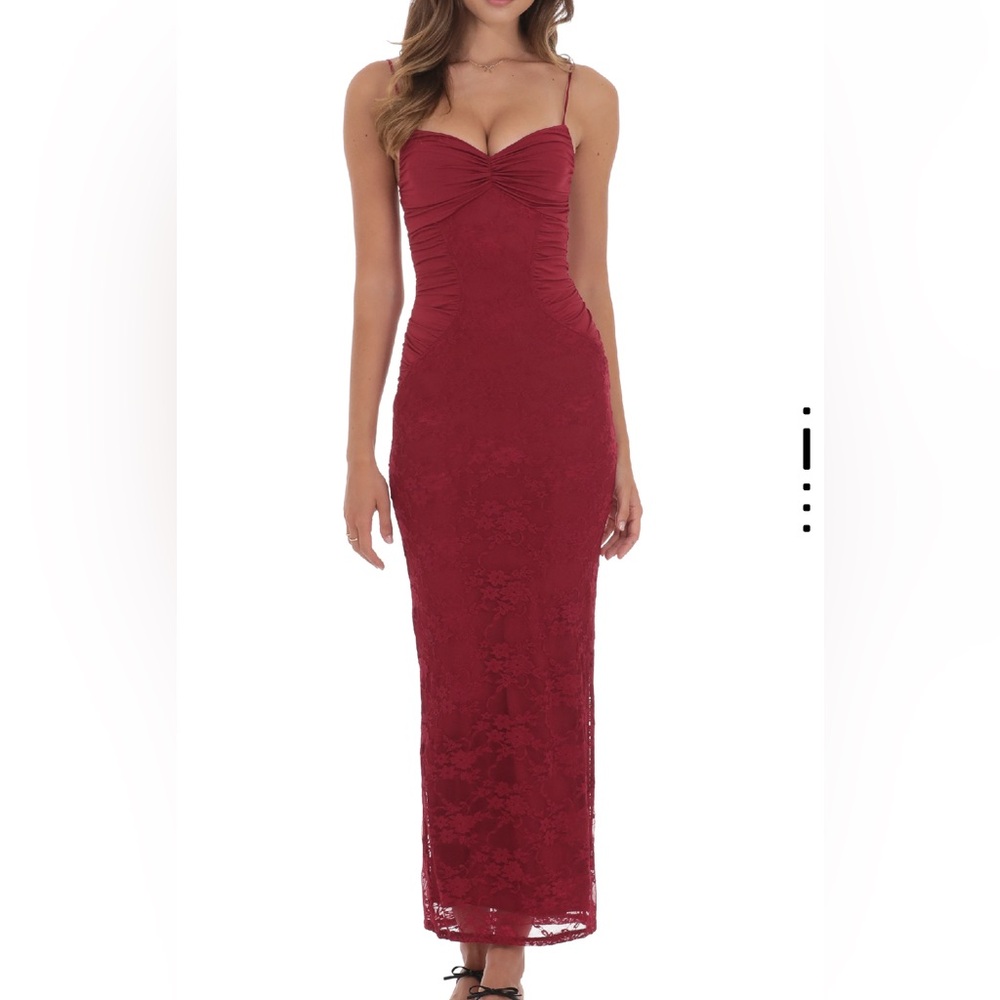 Lucy in the Sky: Lace Contour Maxi Dress in Red - Size Small
